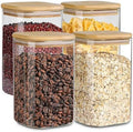 Glass Storage Containers with Airtight Bamboo Lids Set of 4,Pantry Food Storage Container,Perfect for Kitchen Organization-Flour, Rice, Pasta, Sugar, Coffee Beans, Accessories Included (4 packs(50oz)) by EQEYBRAND