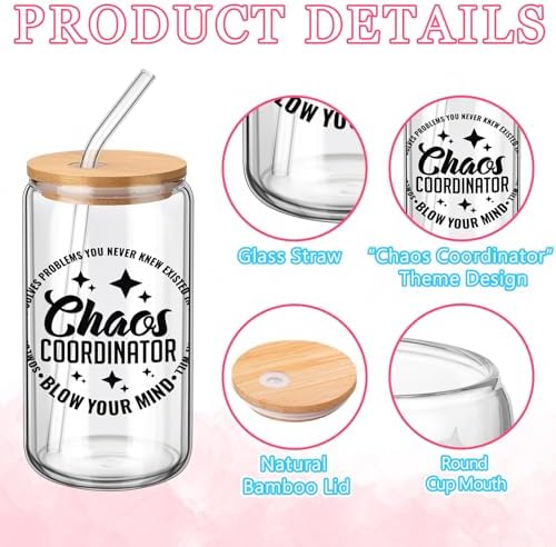 SiliFine 6 Pcs Chaos Coordinator Glass Cups, 16 oz with Lids - Image 4