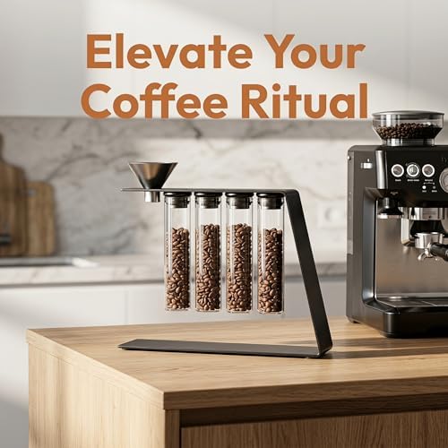 Coffee Bean Cellar Tubes, Espresso Bean Cellars with Stand, with 4 Pcs Glass Tubes, Capacity 15-20g, Metal Bracket, for Home, Office, Coffee Store - Image 4