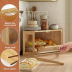 WOWLIVE Corner Bread Box, Bamboo Bread Storage with Acrylic Wavy Door - Image 4
