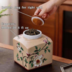 Coffee Bean Storage Canister with Airtight Lid, Decorative Ceramic Tea Jar with Vintage Floral Pattern, Sugar Container & Spice Jar for Kitchen Countertop, Cabinet or Shelf - Beige & 30oz - Image 2