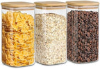 Glass Storage Containers with Airtight Bamboo Lids Set of 3,Pantry Food Glass Jar with Lid,Perfect for Kitchen Organization-Flour,Rice,Pasta,Sugar,Coffee Beans,Accessories Included (3 packs(68oz)) by EQEYBRAND
