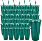 36 Pcs Green Tumblers with Straw & Lid - 24oz Coffee Cups by Pineburg