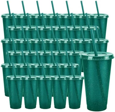 36 Pcs Green Tumblers with Straw & Lid - 24oz Coffee Cups by Pineburg