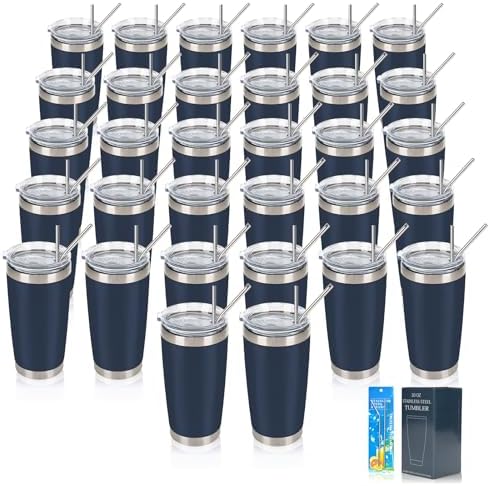 IEOVIEE 32 Pack 20oz Stainless Steel Insulated Bulk Tumblers with Lid&Straw by IEVOIEE