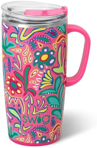 Swig Life 22oz Insulated Travel Mug with Handle & Lid, Flora Rosa by SwigLife