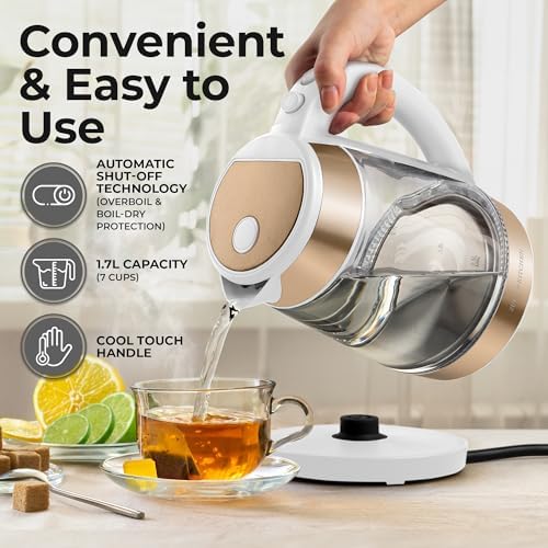 Zulay Kitchen Fast Boiling Electric Water Kettle - 1.7L, 1500W, Auto Shut-Off for Overboil & Boil Dry Protection, Cool-Touch Handle, 360° Base - Rapid Teapot Boiler For Coffee & Tea - White Copper - Image 2