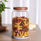 Large Glass Jar with Airtight Lid Set of 2 93 FL OZ(2750ml) glass canister set, Glass Food Containers Wooden Lid Suit for Kitchen Pantry for Flour, Tea, Coffee Beans, Sugar, Cookies(8.8 inch high) - Image 3