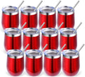 Volhoply 12oz Stainless Steel Wine Tumbler with Lid Bulk 12 Pack,Double Wall Vacuum Stemless Wine Glasses,Reusable Metal Travel Coffe Mug with Straw,Insulated Cup Gifts for Women,Christmas（Red,12 Set） by LiveFully%EF%BC%8CDrinkFreely%E2%80%94KeepGoingwithVolhoply%EF%BC%81