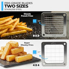 ICO Professional French Fry Cutter & Potato Cutter - Industrial Grade Vertical Potato Slicer for Regular & Sweet Potatoes - 2 Stainless Steel Blades with Universal Pusher & High-Stability Tripod Base - Image 4