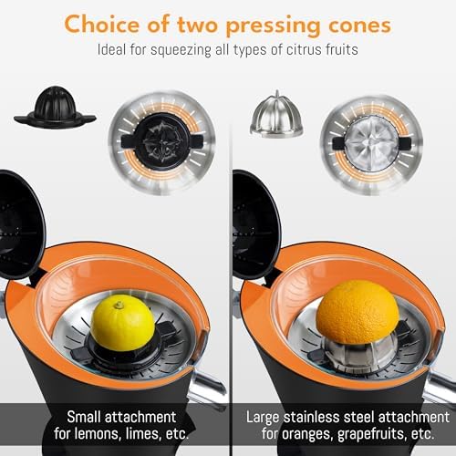 LEBENLANG Stainless Steel Electric Orange Juicer 200W I Incl. Stainless Steel Cone & BPA-Free | High Juice Yield for Oranges & Lemons | Electric Juicer Citrus Press Fruit Press - Image 2