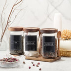 KOSKIMER Coffee and Sugar Container Set, Glass Coffee Jars with Wooden Lids - Image 3