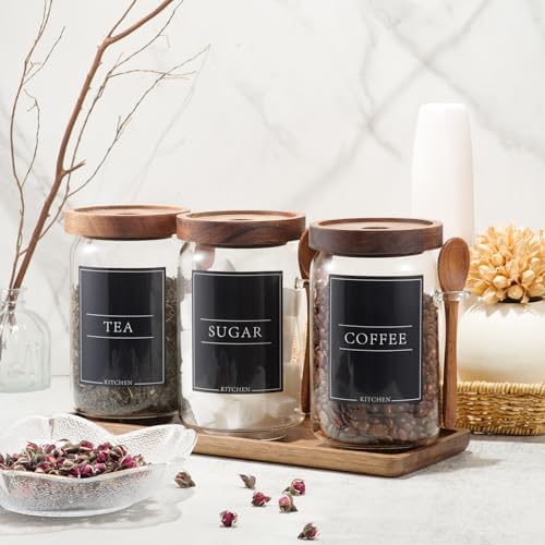 KOSKIMER Coffee and Sugar Container Set, Glass Coffee Jars with Wooden Lids - Image 3