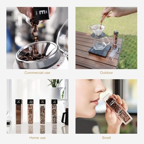 Coffee Bean Storage Tubes, Clear Airtight Coffee Canisters, Wooden Display Stand, with 6 Tubes and 2 Hoppers, Single Tube Capacity 18-20g, for Tea, Coffee, Spices Containers - Image 6