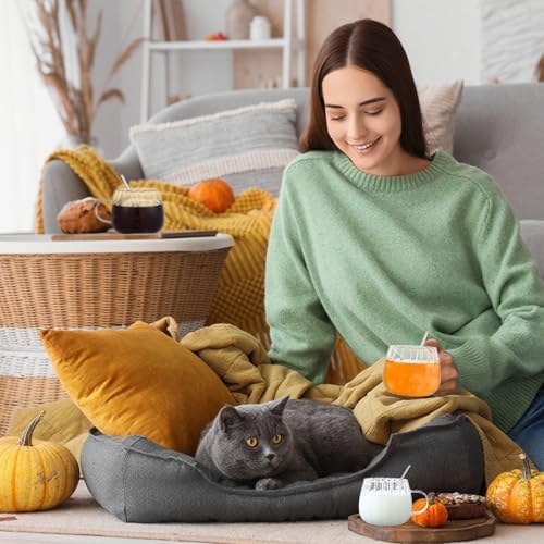 Layhit 6 Sets Pumpkin Shaped Glass Coffee Mugs with Spoons 13.5 oz Clear Tea Cups with Handle Mini Spoons for Milk, Latte, Cappuccino, Espresso, Cold or Hot Drinks - Image 4