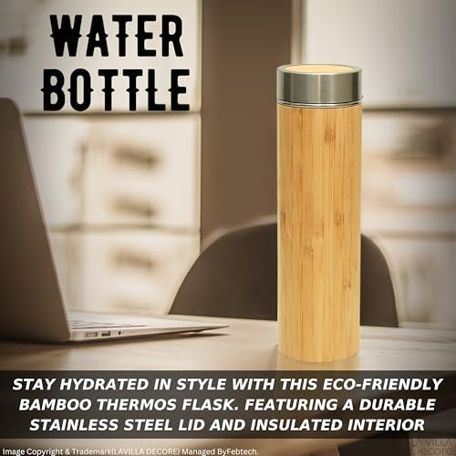 Natrual Bamboo, BPA-Free, Vacuum-Sealed Insulated, Hot-Cold Water Bottle Bamboo and Stainless Steel Water Bottle with Tea Infuser - Image 5