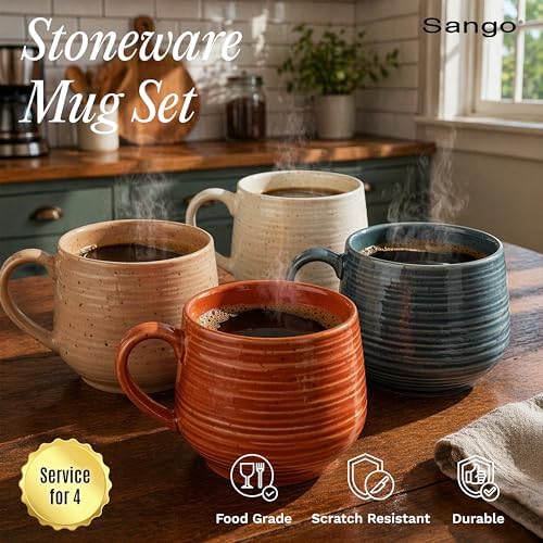 Sango 17.5 oz Stoneware Coffee Mugs Set of 4, Rustic Ceramic Mug with Speckled Reactive Glaze, Large Pottery Drinkware for Coffee or Tea, Dishwasher & Microwave Safe Mugs, Siterra Painter’s Palette - Image 3