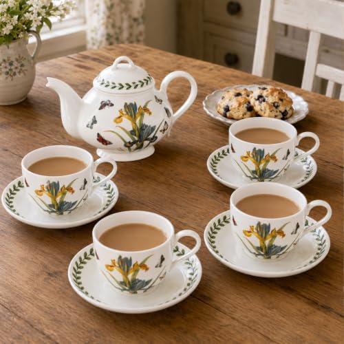 9-piece porcelain tea set with Botanical Floral patterns (for 4 people), including teapot, teacup, and saucer. Iris and Sunflower Pattern Selection. Tea party gift box set. (Iris Pattern) - Image 7
