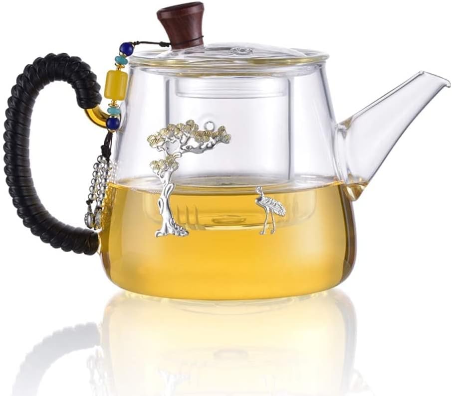 Habiba Tea Kettle 650ml Household Teapot Heat-Resistant Transparent Glass Tea Kettle with Detachable Infuser Induction Cooker Teapots Tea Set Household by Unknown