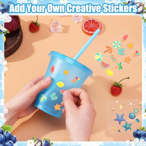 24 Pcs Plastic Tumblers with Lids and Straws, Reusable Cups with Lids Plastic Colorful Cups for Party Birthday, Iced Coffee Cup Travel Mug Cold Drink Tumblers Bulk (16 oz, Blue) - Image 4