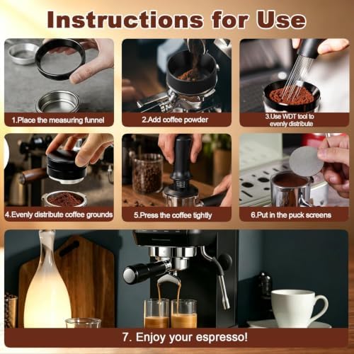 26 PCS Espresso Accessories Kit, 53mm Espresso Tools kit with espresso tamping station,Distributor,Tamper,WDT tool espresso,Dosing Funnel,Brush,Puck Screen,Coffee Stencils,Air blower ﻿ - Image 7