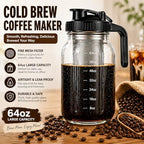 Cold Brew Coffee Maker Glass 64 Oz Mason Jar Pitcher With Stainless Steel Filter,Heavy Duty Glass Mason Pitcher With Spout Lid for Iced Coffee,Tea And Lemonade (Yellow Handle Cover,64 oz) - Image 2