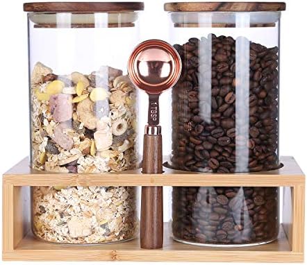 KKC Glass Tea Canisters for Loose Leaf Tea with Scoop,Sealed Glass Containers with Spoon for Matcha,Ground Coffee,Beans,Sugar,Nuts,Loose Tea Storage Jars with Airtight Wooden Lids,39 Fluid-oz by KKCHOMEACCENTSGmbH