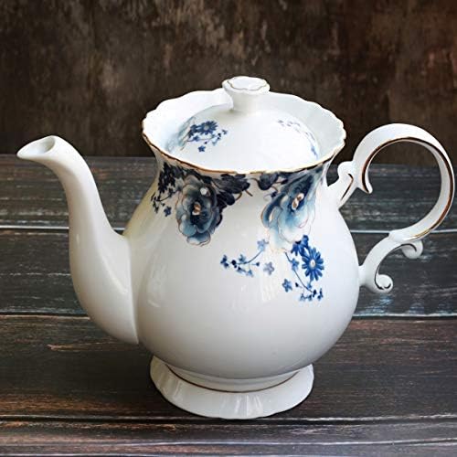European Style Ceramic Flower Teapot Coffee Pot Water Pot Porcelain Gift Large 5.5 Cups (1, Blue and White) - Image 2