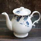 European Style Ceramic Flower Teapot Coffee Pot Water Pot Porcelain Gift Large 5.5 Cups (1, Blue and White) - Image 2