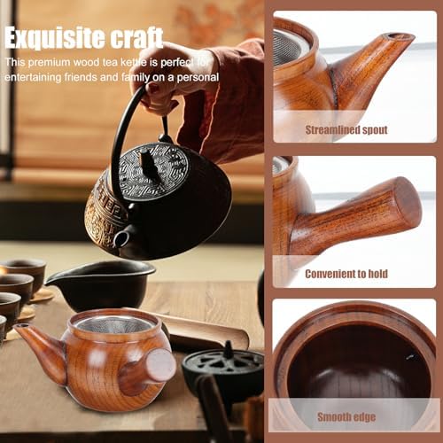 FOMIYES Wooden Tea Pot with Stainless Steel Strainer 1pcs Decorative Chinese Teapot Fine Mesh Filter for Loose Leaf Tea Brewing at Home - Image 6