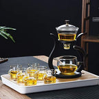 RORA Glass Teapot Set Semi Automatic Drip Rotating with Infuser Lazy Kungfu Tea pot Set (Bamboo) - Image 3