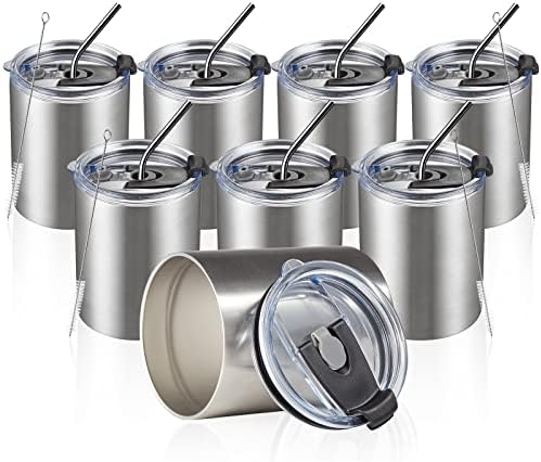 MEWAY 12oz/8Pack Coffee Mug With Lid, Insulated Stainless Steel Reusable Coffee Cup, Double Wall Durable Coffee Mug, Powder Coate，For Coffee, Beer, Home, Office(Silver,8 Pack) by MEWAY