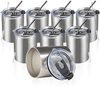 MEWAY 12oz/8Pack Coffee Mug With Lid, Insulated Stainless Steel Reusable Coffee Cup, Double Wall Durable Coffee Mug, Powder Coate，For Coffee, Beer, Home, Office(Silver,8 Pack) by MEWAY