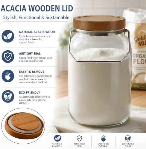 Glass Flour Sugar Storage Containers with Wood Lid and Handle - Image 5