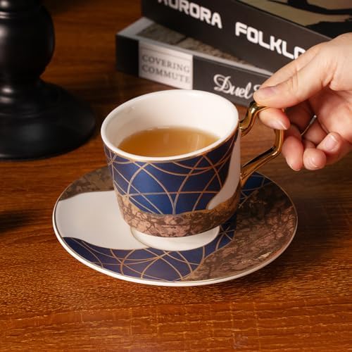 KAMMAK Tea Cups and Saucers Set of 2, Porcelain Coffee Cups, NX028 - Image 5