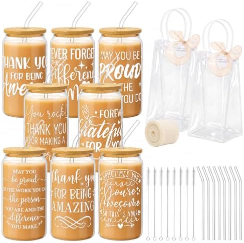 Iced Coffee Mugs, 8 Sets, Glass, 16 oz, Reusable, Inspirational by Culudea