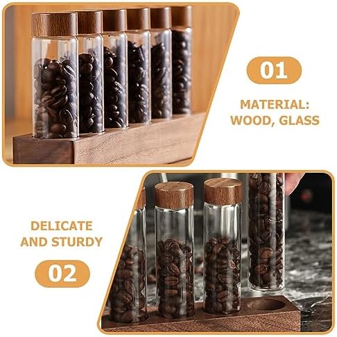 UPKOCH 1 Set Glass Coffee Beans Storage Tubes Coffee Bean Cellar with Wooden Stand Single Dose Vials for Tea Spices - Image 7