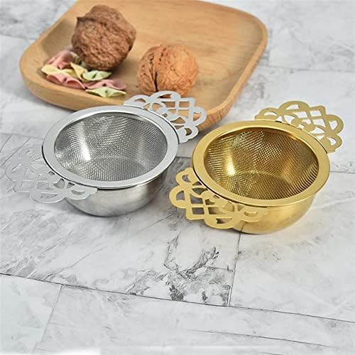 Tea Filters Tea Infusers Double Ear Handles Spice Filter Loose Leaf with Drip Bowl Tea Strainer Durable Reliable Stainless Steel Teaware (Color : Gold) - Image 5
