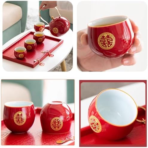Chinese Traditional Wedding Tea Set, Porcelain Teapot, 8 Cups and Gift Box - Image 5