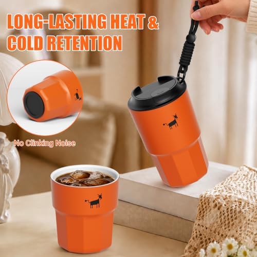 CHEERFUL GOAT Ceramic Lined Coffee Mug – Stainless Steel Travel insulated Tumbler with Ceramic Liner, with lid, 10oz Cup for Hot and Cold Water Coffee at Home, Office, or On the Go (Orange) - Image 5