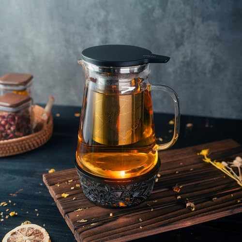 Elegant Glass Teapot with Built-In Tea Infuser & Stainless Steel Candle Warmer Base - 1000ml, Premium Gift Set for Tea Lovers, Perfect for Brewing and Keeping Tea Warm - Image 4