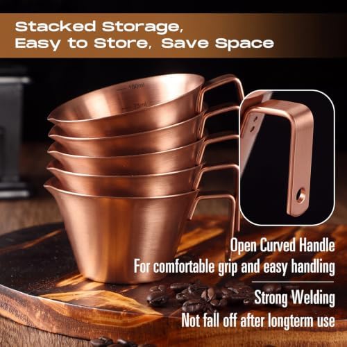 Honeydak 12 Pcs Stainless Steel Espresso Shot Cup 3.4 Oz/ 100 ml Espresso Measuring Cup with Spout and Handle Stainless Steel Coffee Shot Glasses Scale Metal Coffee Measuring Accessories(Rose Gold) - Image 5