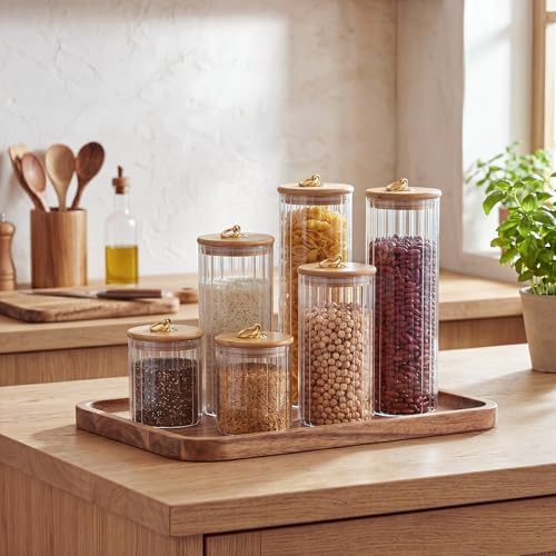 SiliFine Glass Pantry Storage Jar with Lid, 6 Set, Bamboo Lid with Ring - Image 5