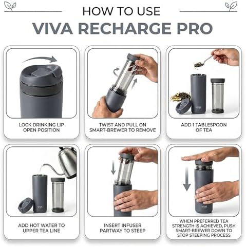 VIVA Recharge Tea Tumbler with Infuser, Travel Bottle, 16 oz – Gray - Image 5