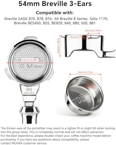 54mm Bottomless Portafilter Fits Breville Sage Barista Express Machines - MUVNA 3 Ear Naked Portafilter with 16g Double-layer Filter Basket, Blue - Image 3
