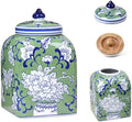 Ceramic Tea Canister with Airtight Lid, 10" H Kitchen Decor Jar for Loose Leaf Tea & Coffee Bean Storage, Hand-painted Chinoiserie Ginger Jars for Home Decor, 121 fl oz - Green Peony by Unknown
