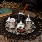 DEMMEX Turkish Greek Arabic Coffee Making and Serving Full Set with Cups Saucers Lids Sugar Bowl Tray and Copper Coffee Pot, 12 Pcs - Image 3