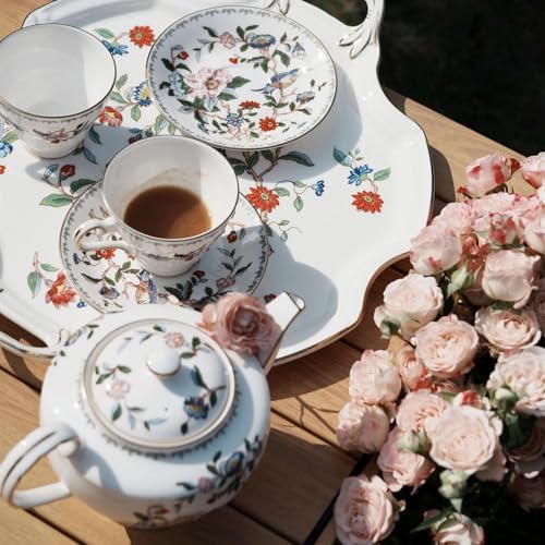 Aynsley Vintage Porcelain Tea Set for Women Tea Party, 5 Piece Cup and Saucer Set, Wedding Floral Teapot Set for Adults(Flower Style) - Image 4