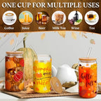 Umigy 8 Pcs 16oz Fall Thanksgiving Ice Coffee Cup with Lids & Glass Straw - Image 5
