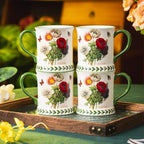 Pastoral Coffee Mug Set of 4-15.2 Oz Large Capacity Porcelain In-Glaze Cups for Tea, Latte, Cocoa - Dishwasher & Microwave Safe, Great Housewarming Gift-Corn Poppy - Image 3